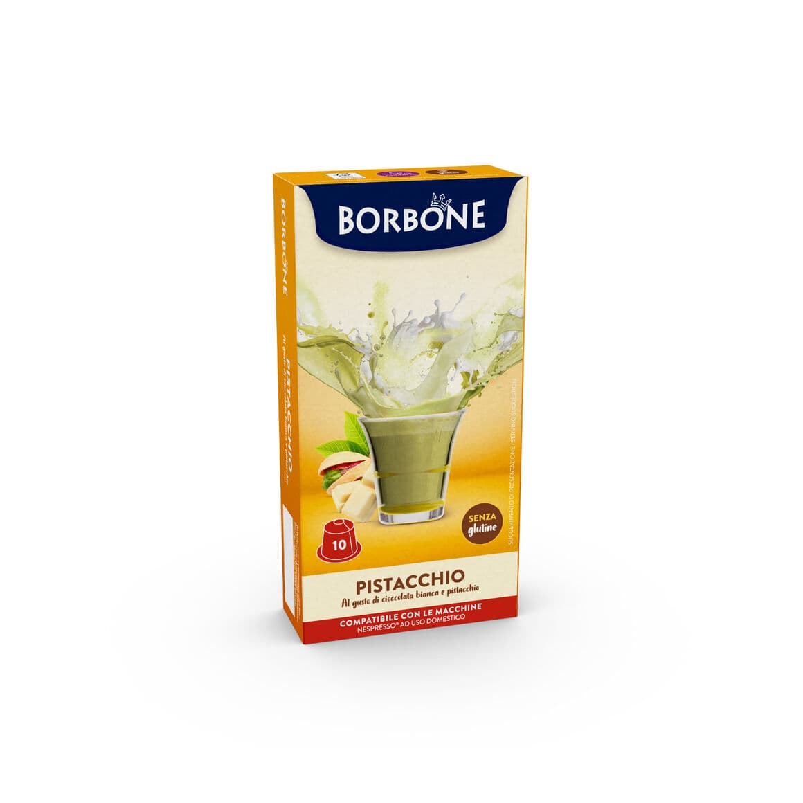 10 Lösliche Kapseln Pistazie & Weiße Schokolade – Caffè Borbone Kompatibel mit Nespresso®* Haushaltsmaschinen